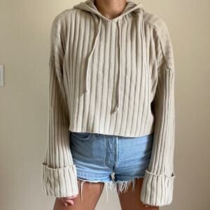 Nasty Gal Knitted Hoodie Bell Sleeves Gray Taupe Size Small